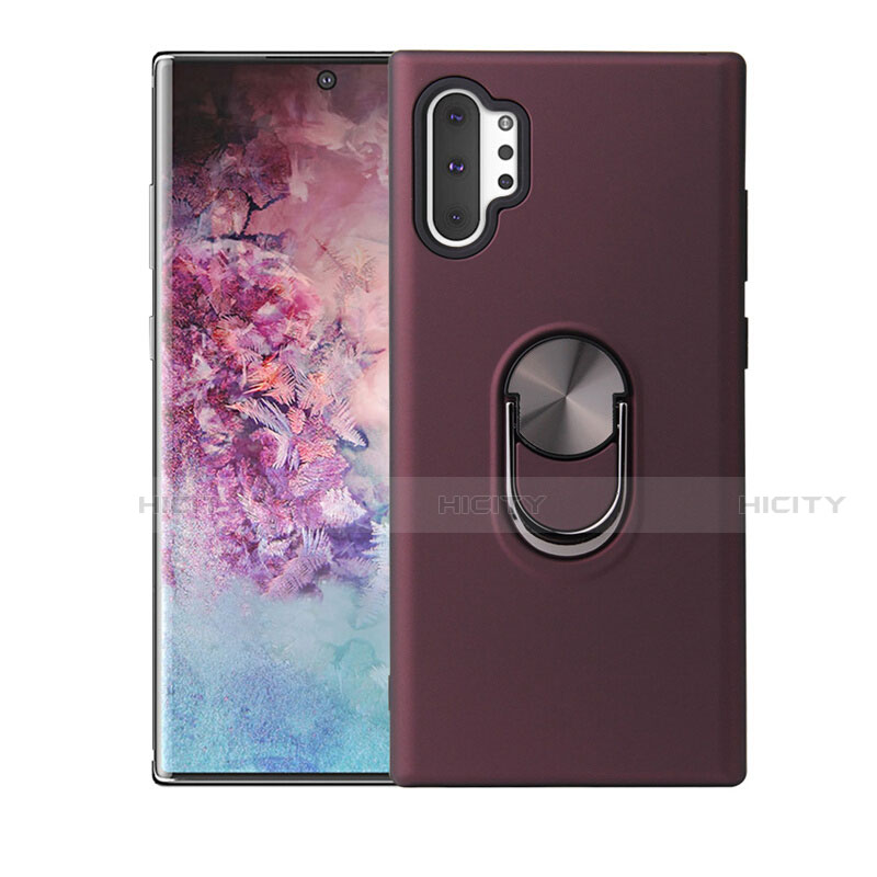 Custodia Silicone Ultra Sottile Morbida Cover con Magnetico Anello Supporto T01 per Samsung Galaxy Note 10 Plus Rosso Rosa