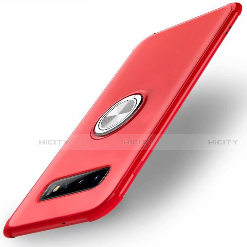 Custodia Silicone Ultra Sottile Morbida Cover con Magnetico Anello Supporto T01 per Samsung Galaxy S10 Plus Rosso