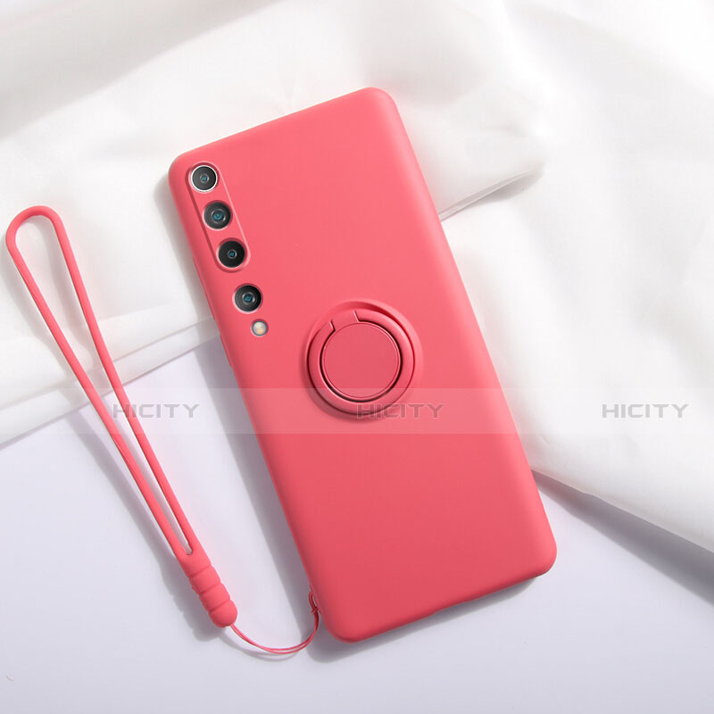 Custodia Silicone Ultra Sottile Morbida Cover con Magnetico Anello Supporto T01 per Xiaomi Mi 10 Rosso