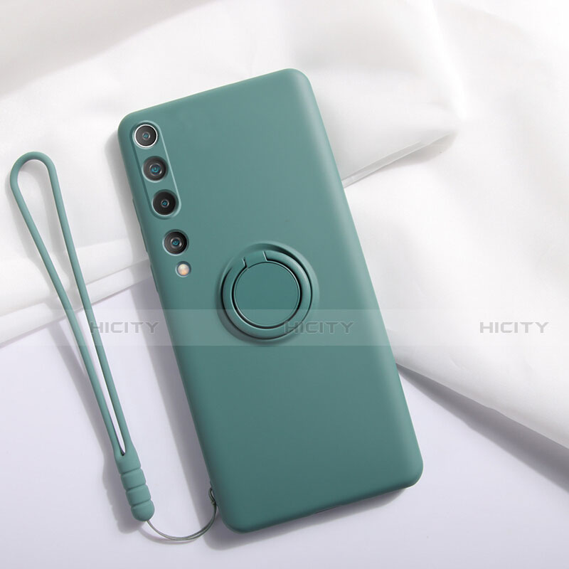 Custodia Silicone Ultra Sottile Morbida Cover con Magnetico Anello Supporto T01 per Xiaomi Mi 10 Verde