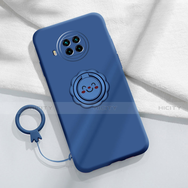 Custodia Silicone Ultra Sottile Morbida Cover con Magnetico Anello Supporto T01 per Xiaomi Mi 10i 5G Blu