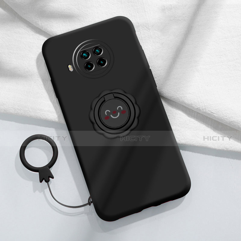 Custodia Silicone Ultra Sottile Morbida Cover con Magnetico Anello Supporto T01 per Xiaomi Mi 10i 5G Nero