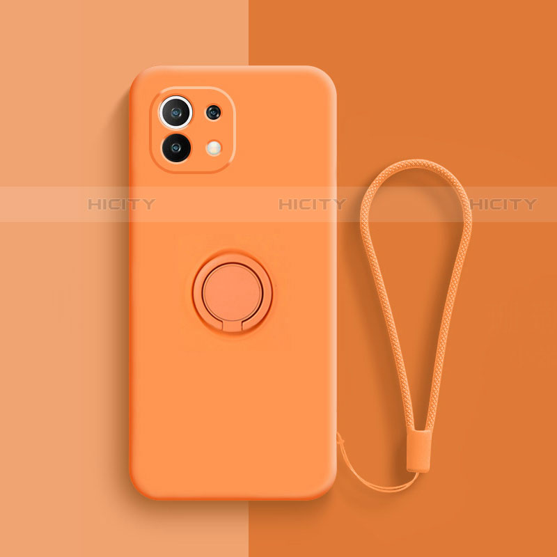 Custodia Silicone Ultra Sottile Morbida Cover con Magnetico Anello Supporto T01 per Xiaomi Mi 11 5G Arancione