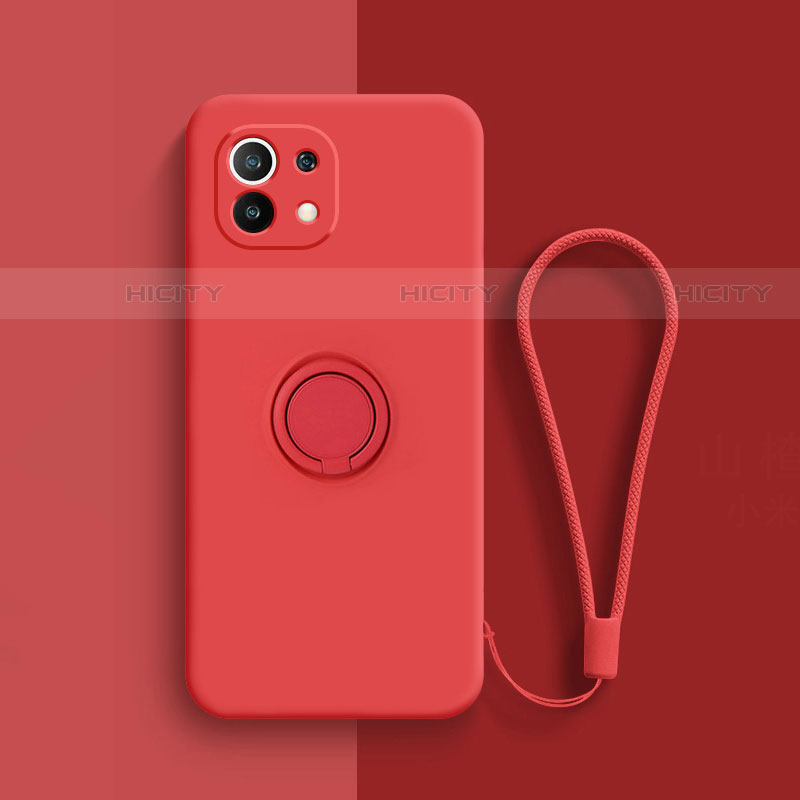 Custodia Silicone Ultra Sottile Morbida Cover con Magnetico Anello Supporto T01 per Xiaomi Mi 11 Lite 4G Rosso