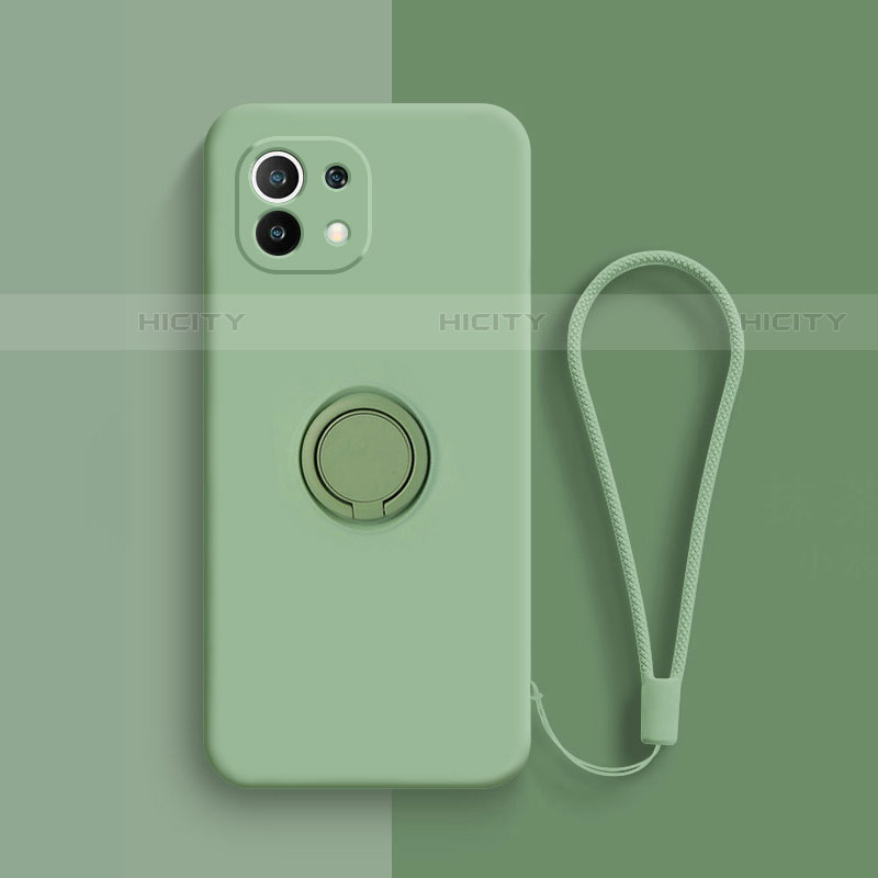 Custodia Silicone Ultra Sottile Morbida Cover con Magnetico Anello Supporto T01 per Xiaomi Mi 11 Lite 4G Verde Pastello