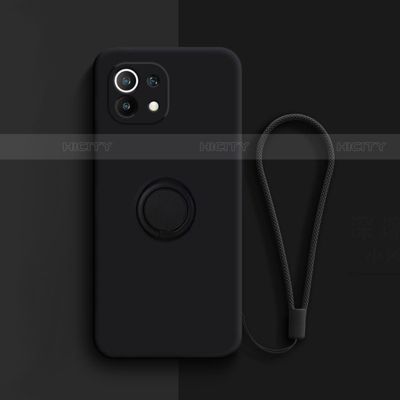 Custodia Silicone Ultra Sottile Morbida Cover con Magnetico Anello Supporto T01 per Xiaomi Mi 11 Lite 5G Nero