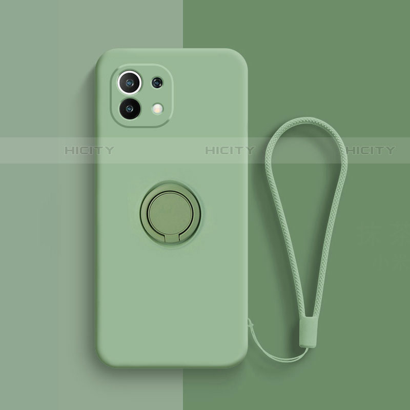 Custodia Silicone Ultra Sottile Morbida Cover con Magnetico Anello Supporto T01 per Xiaomi Mi 11 Lite 5G Verde Pastello