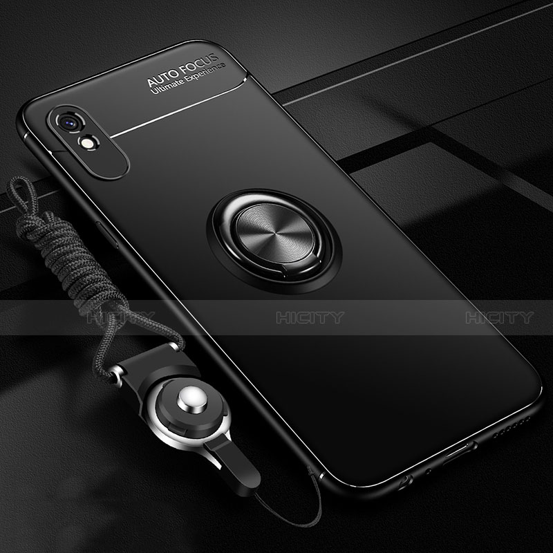 Custodia Silicone Ultra Sottile Morbida Cover con Magnetico Anello Supporto T01 per Xiaomi Redmi 9i Nero