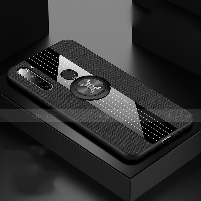 Custodia Silicone Ultra Sottile Morbida Cover con Magnetico Anello Supporto T01 per Xiaomi Redmi Note 8 (2021) Nero