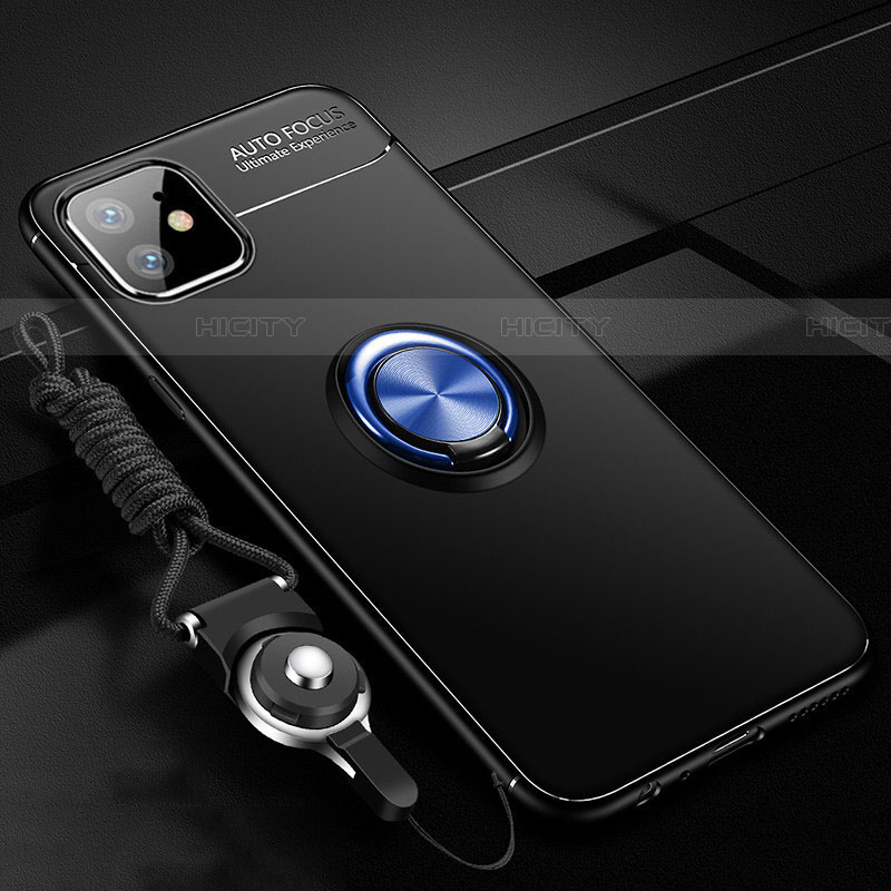 Custodia Silicone Ultra Sottile Morbida Cover con Magnetico Anello Supporto T02 per Apple iPhone 11 Blu e Nero