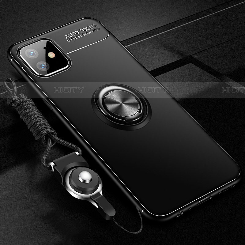 Custodia Silicone Ultra Sottile Morbida Cover con Magnetico Anello Supporto T02 per Apple iPhone 11 Nero