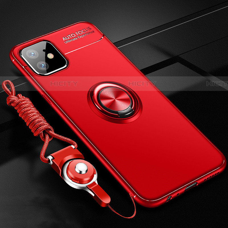 Custodia Silicone Ultra Sottile Morbida Cover con Magnetico Anello Supporto T02 per Apple iPhone 11 Rosso