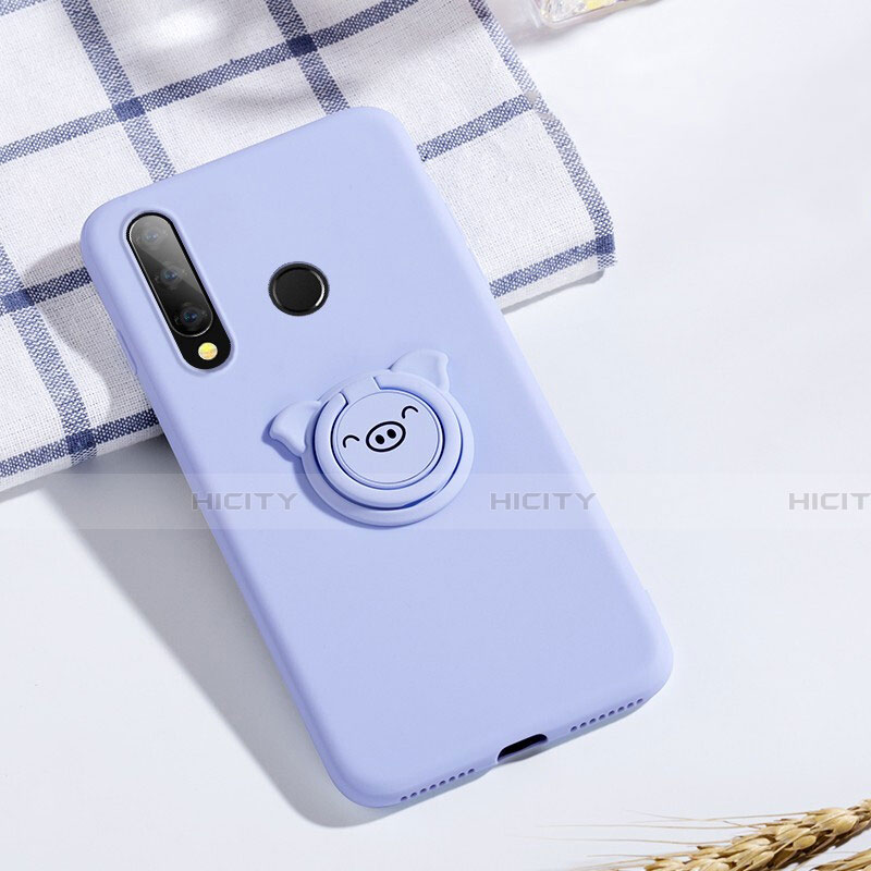 Custodia Silicone Ultra Sottile Morbida Cover con Magnetico Anello Supporto T02 per Huawei Honor 20E Viola