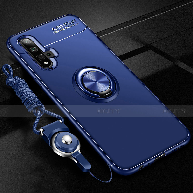 Custodia Silicone Ultra Sottile Morbida Cover con Magnetico Anello Supporto T02 per Huawei Honor 20S Blu