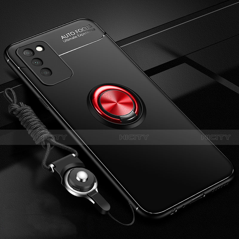 Custodia Silicone Ultra Sottile Morbida Cover con Magnetico Anello Supporto T02 per Huawei Honor 30 Lite 5G Rosso e Nero