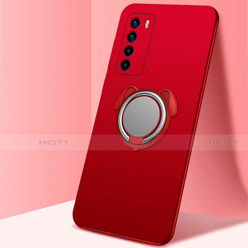 Custodia Silicone Ultra Sottile Morbida Cover con Magnetico Anello Supporto T02 per Huawei Honor Play4 5G Rosso