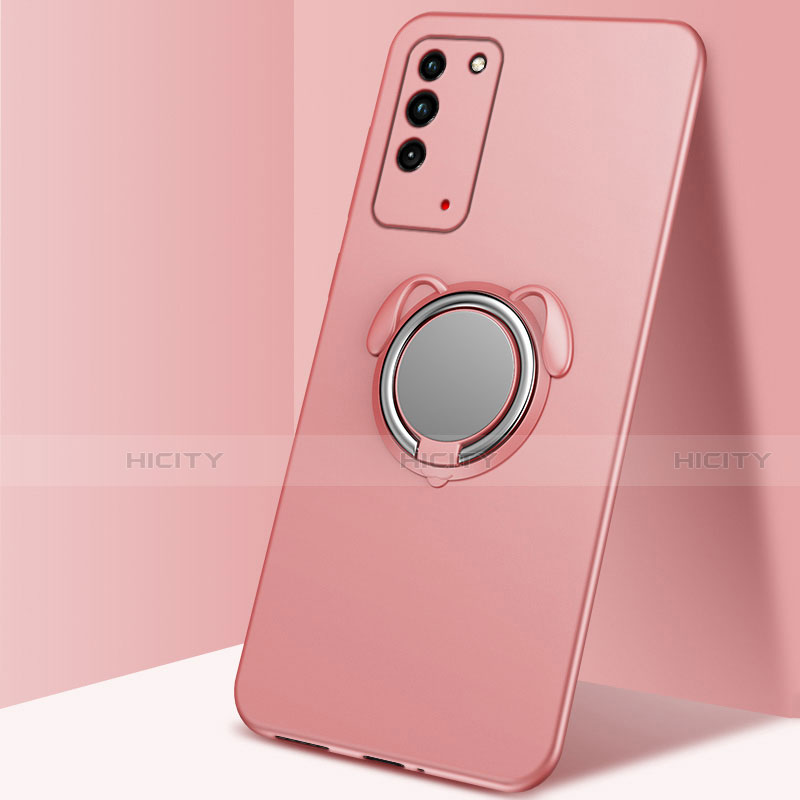 Custodia Silicone Ultra Sottile Morbida Cover con Magnetico Anello Supporto T02 per Huawei Honor X10 5G Oro Rosa