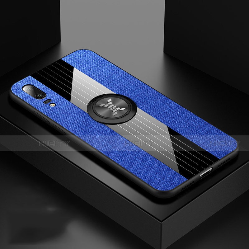 Custodia Silicone Ultra Sottile Morbida Cover con Magnetico Anello Supporto T02 per Huawei P20 Blu