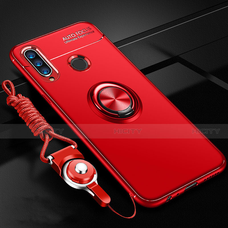 Custodia Silicone Ultra Sottile Morbida Cover con Magnetico Anello Supporto T02 per Huawei P30 Lite Rosso