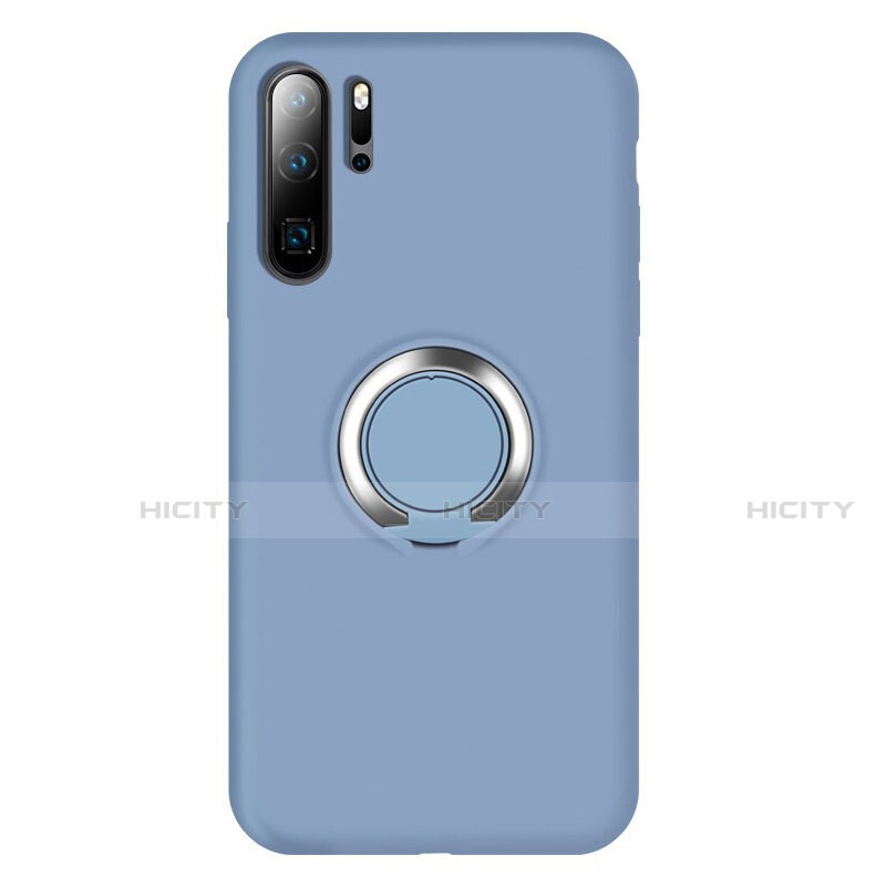 Custodia Silicone Ultra Sottile Morbida Cover con Magnetico Anello Supporto T02 per Huawei P30 Pro New Edition Cielo Blu