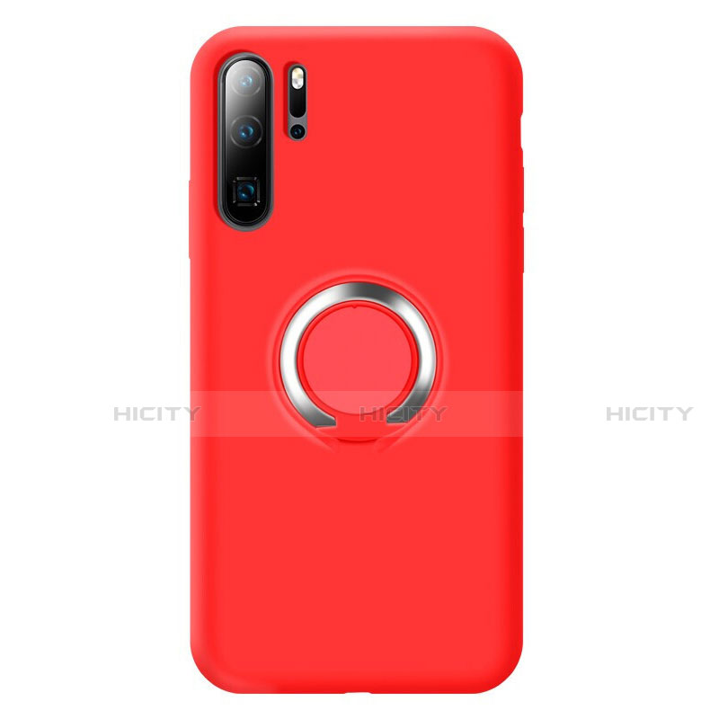 Custodia Silicone Ultra Sottile Morbida Cover con Magnetico Anello Supporto T02 per Huawei P30 Pro New Edition Rosso