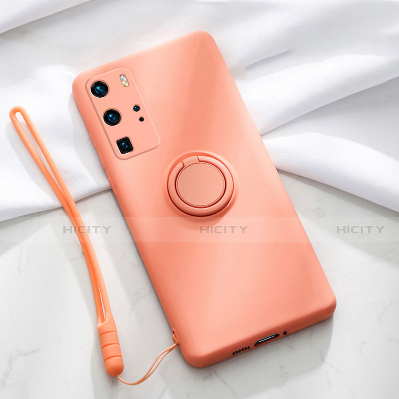 Custodia Silicone Ultra Sottile Morbida Cover con Magnetico Anello Supporto T02 per Huawei P40 Pro