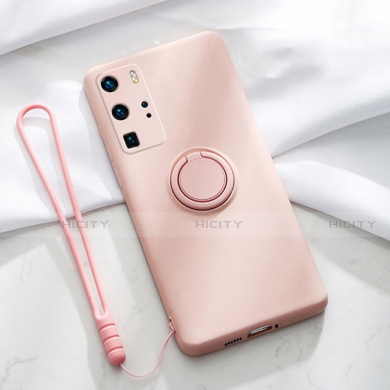 Custodia Silicone Ultra Sottile Morbida Cover con Magnetico Anello Supporto T02 per Huawei P40 Pro