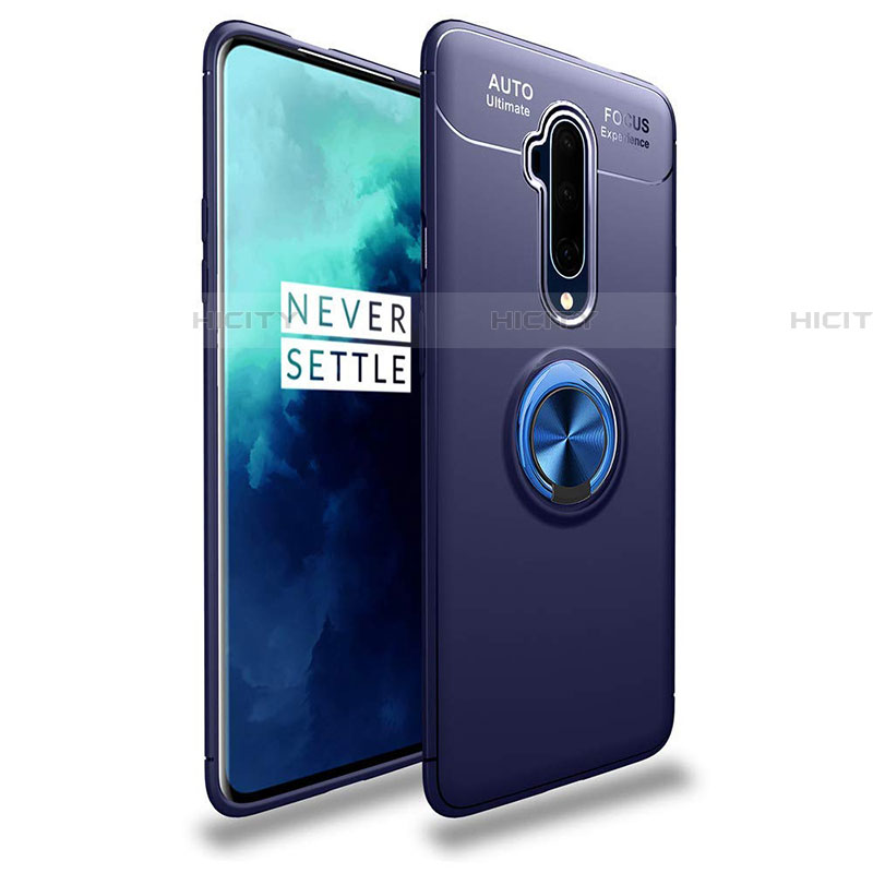 Custodia Silicone Ultra Sottile Morbida Cover con Magnetico Anello Supporto T02 per OnePlus 7T Pro Blu