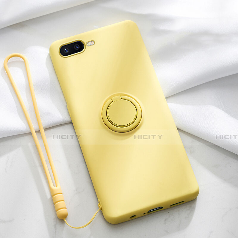 Custodia Silicone Ultra Sottile Morbida Cover con Magnetico Anello Supporto T02 per Oppo K1 Giallo