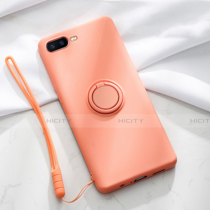 Custodia Silicone Ultra Sottile Morbida Cover con Magnetico Anello Supporto T02 per Oppo R15X Arancione