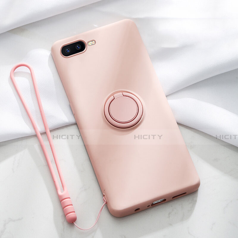 Custodia Silicone Ultra Sottile Morbida Cover con Magnetico Anello Supporto T02 per Oppo R15X Rosa