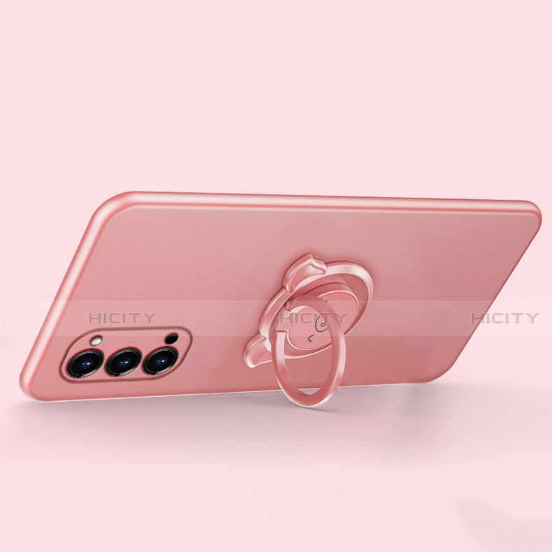 Custodia Silicone Ultra Sottile Morbida Cover con Magnetico Anello Supporto T02 per Oppo Reno4 5G