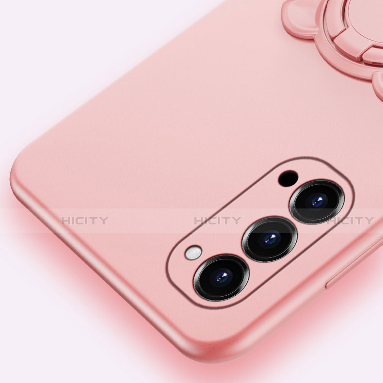 Custodia Silicone Ultra Sottile Morbida Cover con Magnetico Anello Supporto T02 per Oppo Reno4 Pro 5G