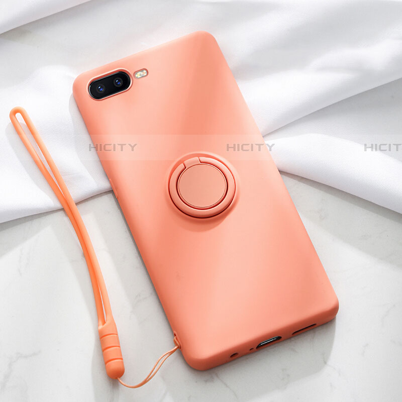 Custodia Silicone Ultra Sottile Morbida Cover con Magnetico Anello Supporto T02 per Oppo RX17 Neo Arancione