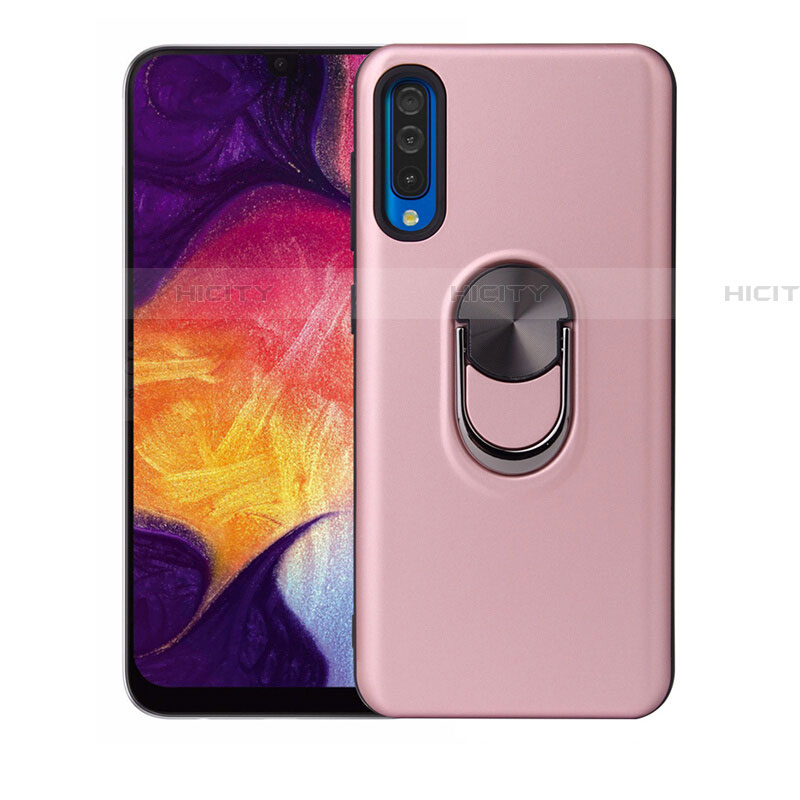 Custodia Silicone Ultra Sottile Morbida Cover con Magnetico Anello Supporto T02 per Samsung Galaxy A70 Oro Rosa