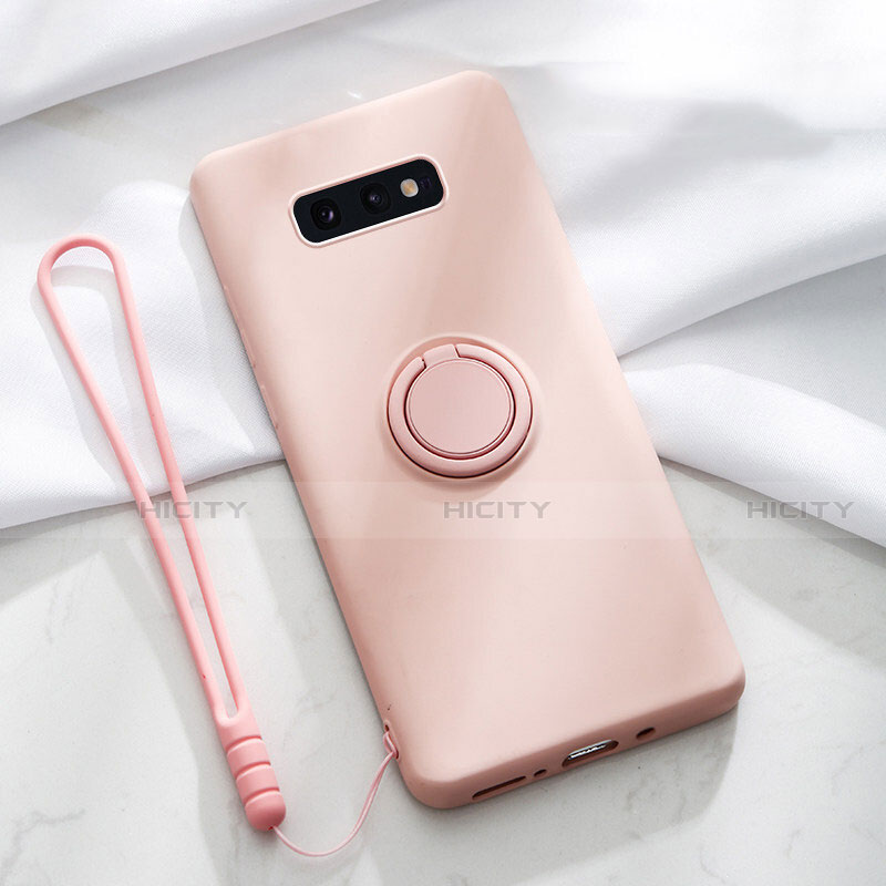 Custodia Silicone Ultra Sottile Morbida Cover con Magnetico Anello Supporto T02 per Samsung Galaxy S10e Rosa