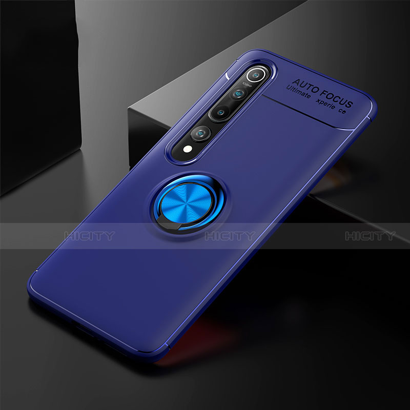 Custodia Silicone Ultra Sottile Morbida Cover con Magnetico Anello Supporto T02 per Xiaomi Mi 10 Blu