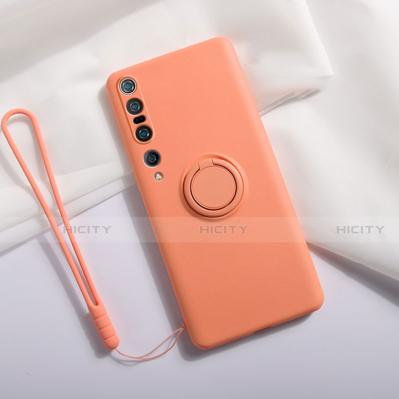 Custodia Silicone Ultra Sottile Morbida Cover con Magnetico Anello Supporto T02 per Xiaomi Mi 10 Pro Arancione