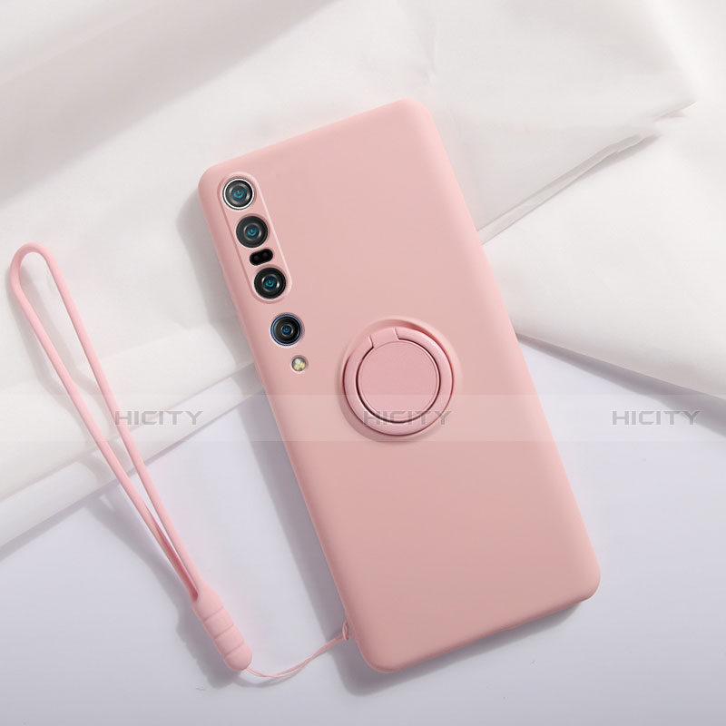 Custodia Silicone Ultra Sottile Morbida Cover con Magnetico Anello Supporto T02 per Xiaomi Mi 10 Pro Rosa