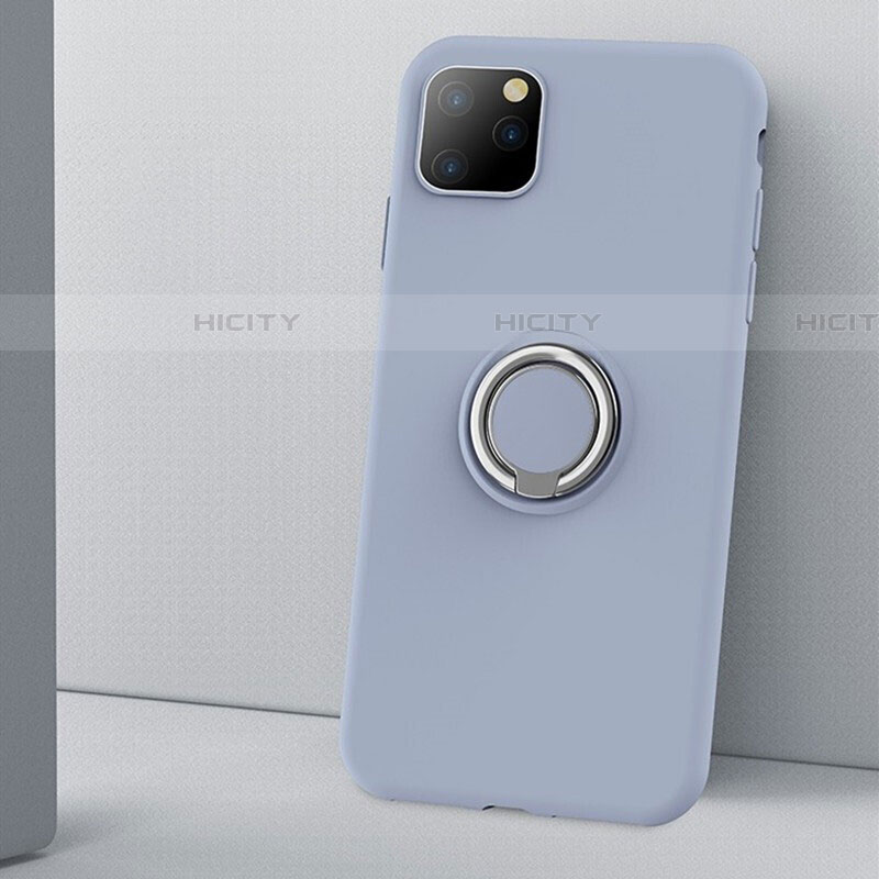 Custodia Silicone Ultra Sottile Morbida Cover con Magnetico Anello Supporto T03 per Apple iPhone 11 Pro Max Grigio