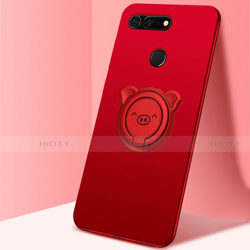 Custodia Silicone Ultra Sottile Morbida Cover con Magnetico Anello Supporto T03 per Huawei Honor V20 Rosso