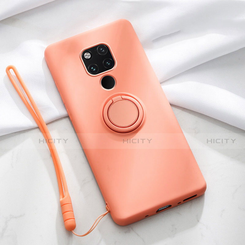 Custodia Silicone Ultra Sottile Morbida Cover con Magnetico Anello Supporto T03 per Huawei Mate 20 X 5G Arancione