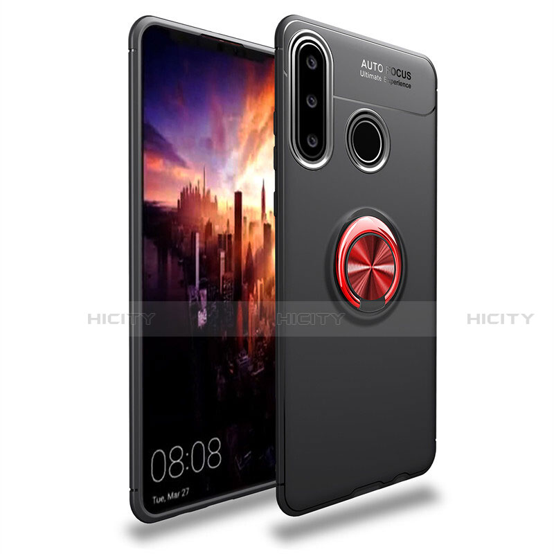 Custodia Silicone Ultra Sottile Morbida Cover con Magnetico Anello Supporto T03 per Huawei Nova 4e Rosso e Nero