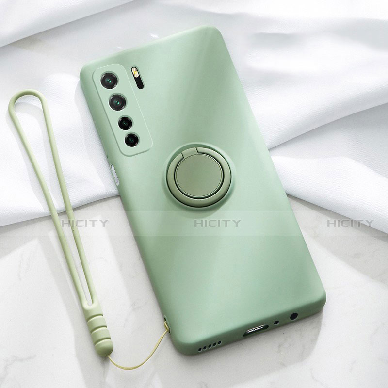 Custodia Silicone Ultra Sottile Morbida Cover con Magnetico Anello Supporto T03 per Huawei Nova 7 SE 5G Ciano