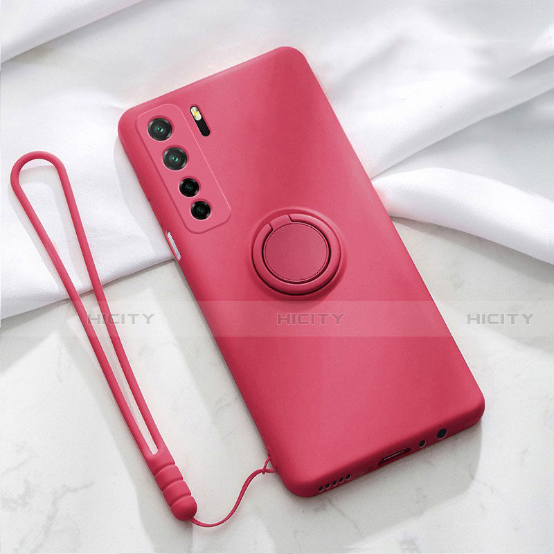 Custodia Silicone Ultra Sottile Morbida Cover con Magnetico Anello Supporto T03 per Huawei Nova 7 SE 5G Rosso Rosa