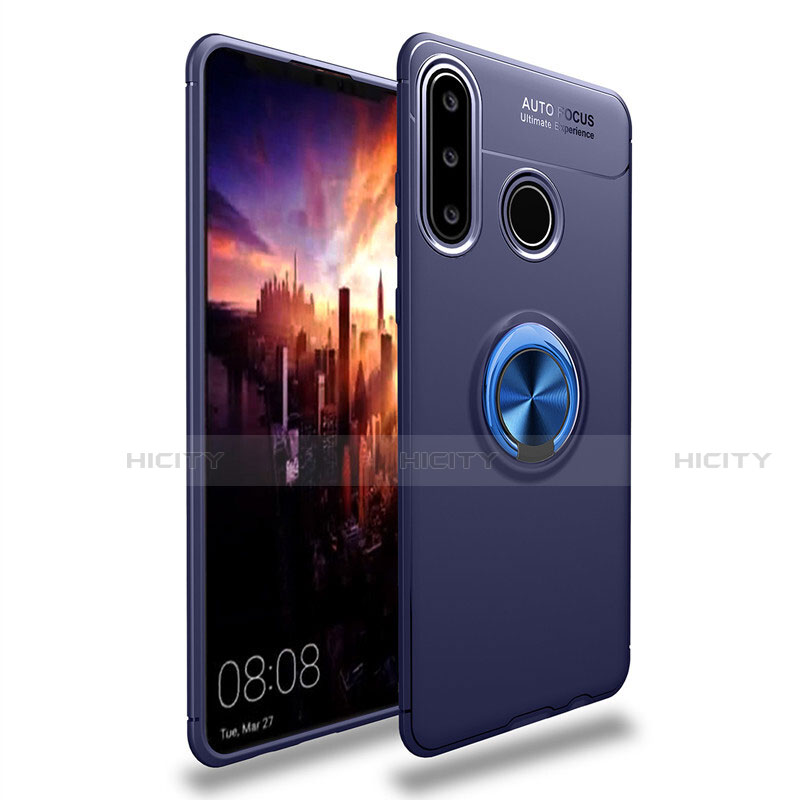 Custodia Silicone Ultra Sottile Morbida Cover con Magnetico Anello Supporto T03 per Huawei P30 Lite XL Blu