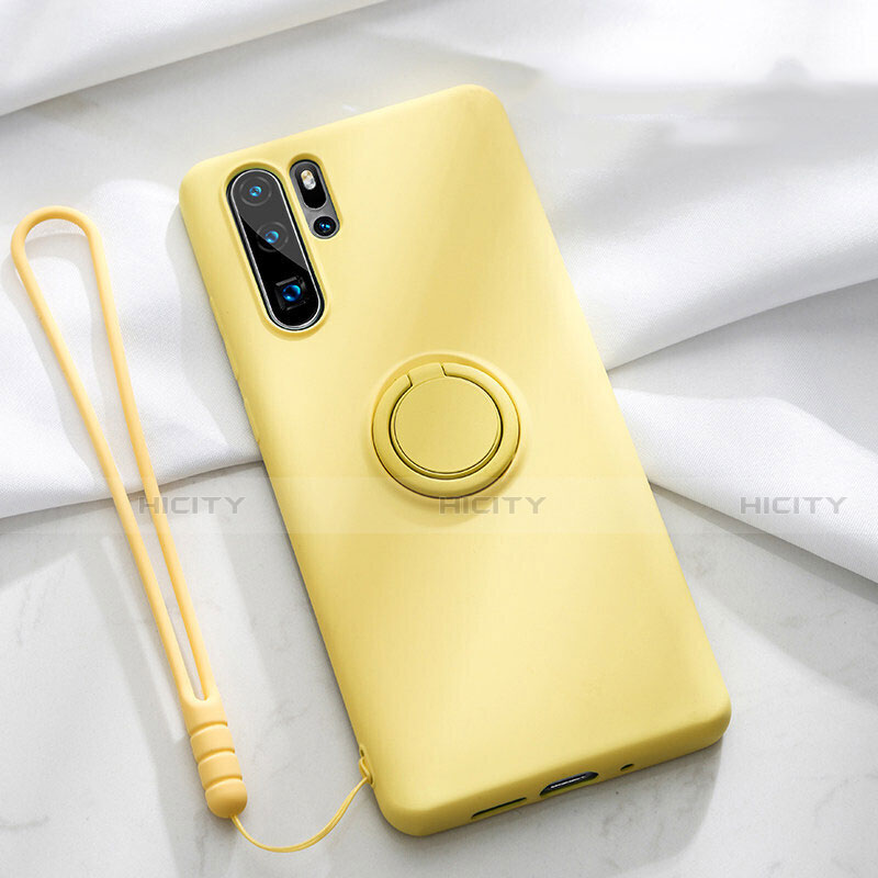 Custodia Silicone Ultra Sottile Morbida Cover con Magnetico Anello Supporto T03 per Huawei P30 Pro New Edition Giallo