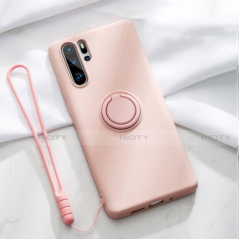 Custodia Silicone Ultra Sottile Morbida Cover con Magnetico Anello Supporto T03 per Huawei P30 Pro New Edition Rosa