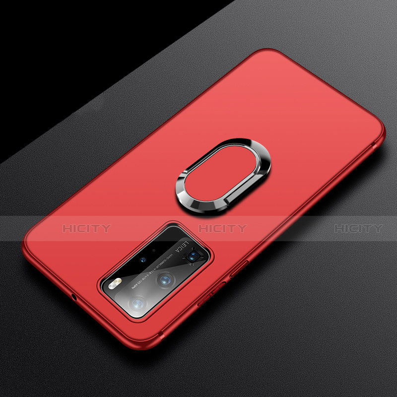 Custodia Silicone Ultra Sottile Morbida Cover con Magnetico Anello Supporto T03 per Huawei P40 Pro Rosso