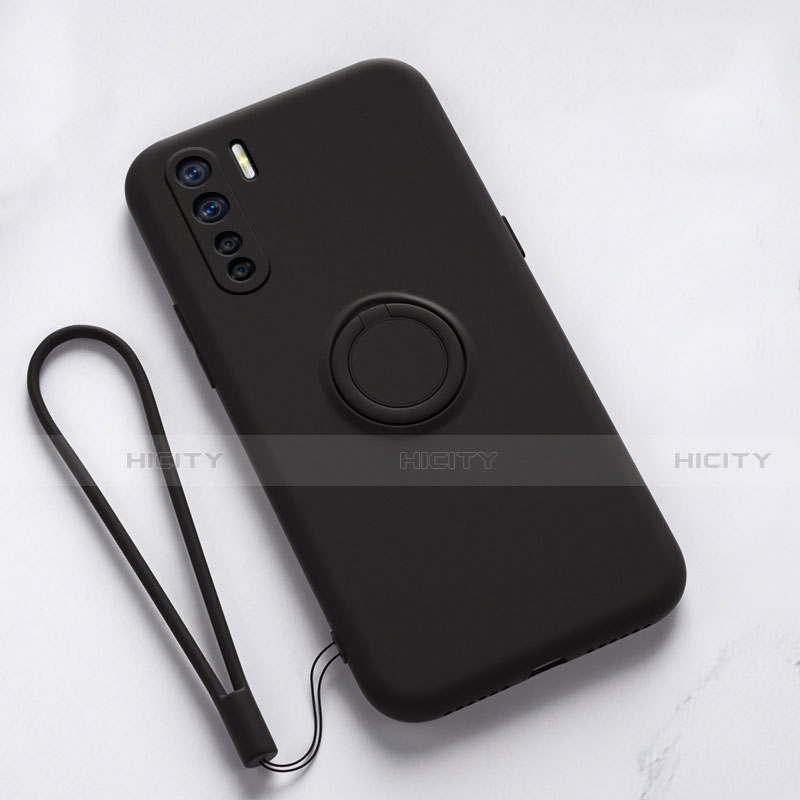 Custodia Silicone Ultra Sottile Morbida Cover con Magnetico Anello Supporto T03 per Oppo A91 Nero